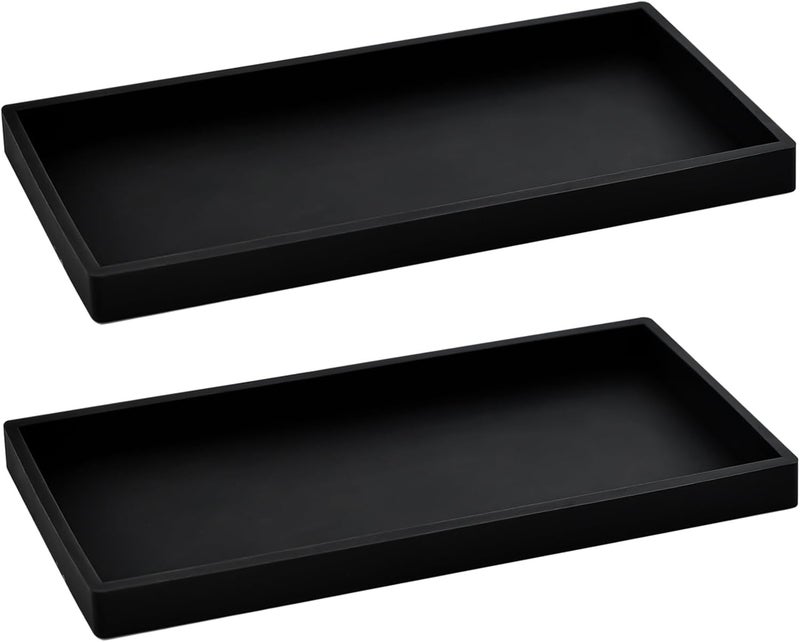 BasedFloor 2PCS 11.8” L x 5” W Silicone Soap Dispenser Tray, Bathroom Sink Vanity Trays for Dresser Tops, Toilet, Small Black Tray for Scrubber, Lotion Bottles, Perfume, Jewelry, Candle, Key Trinket Ring-Black - Image 1